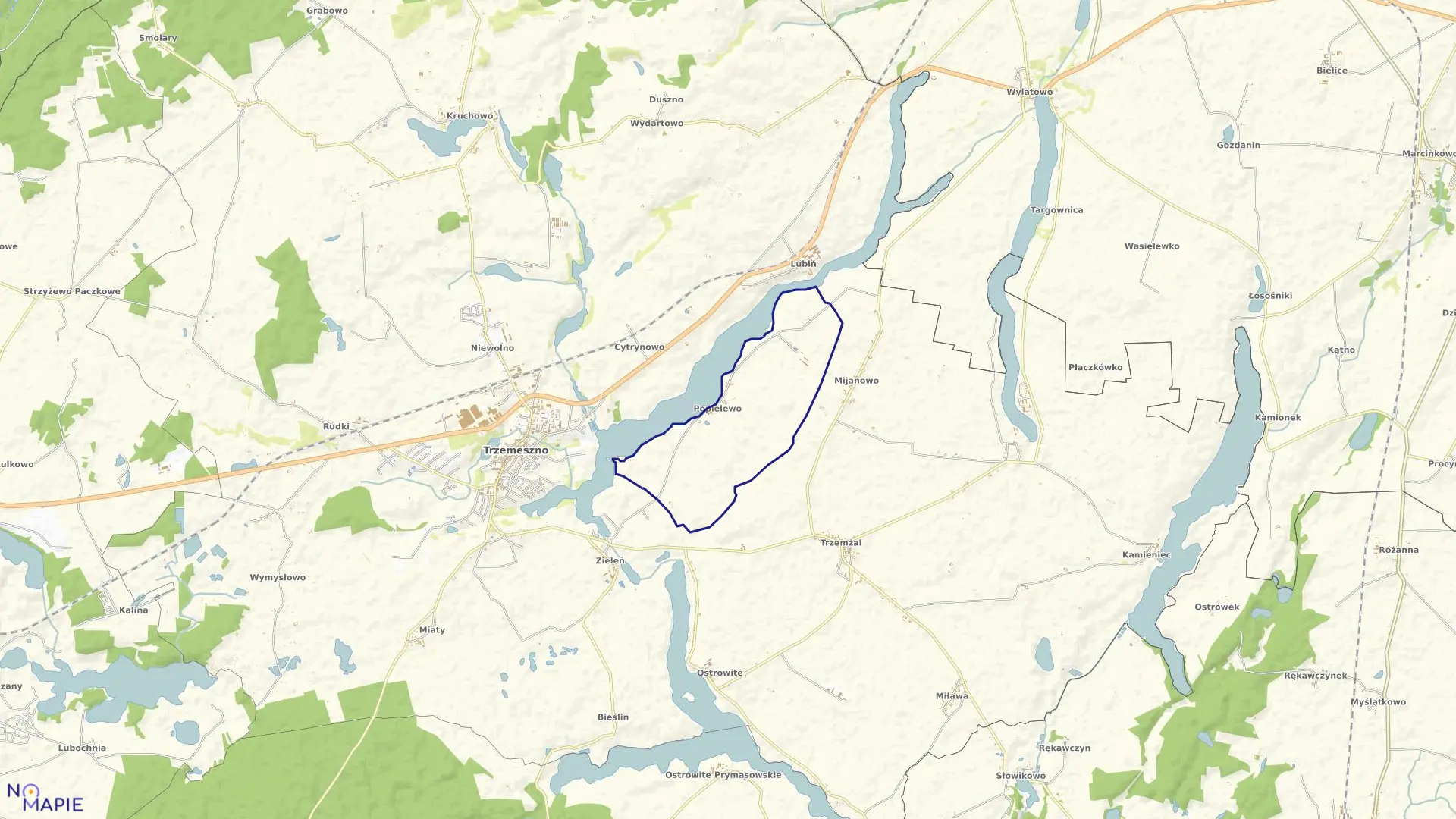 Mapa obrębu POPIELEWO w gminie Trzemeszno